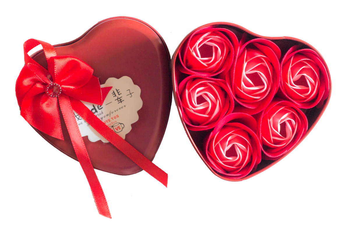 Rosenblüten in Geschenkbox mit Schleife