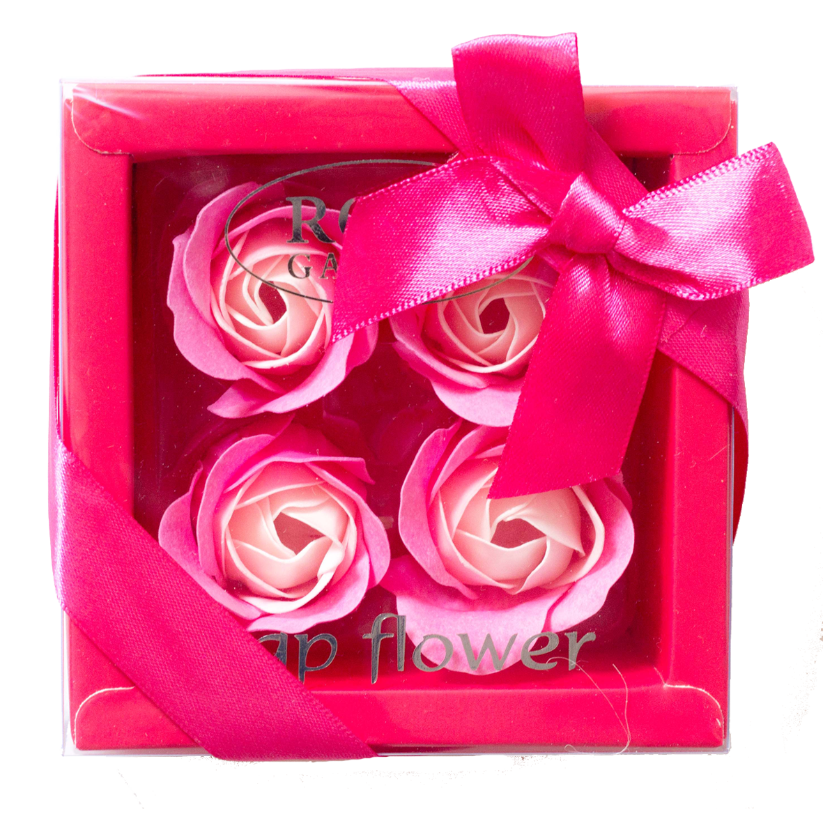 Rosenblüten in Geschenkverpackung mit Schleife